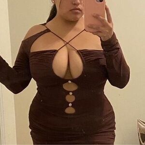 Brown Strappy Ruched Dress